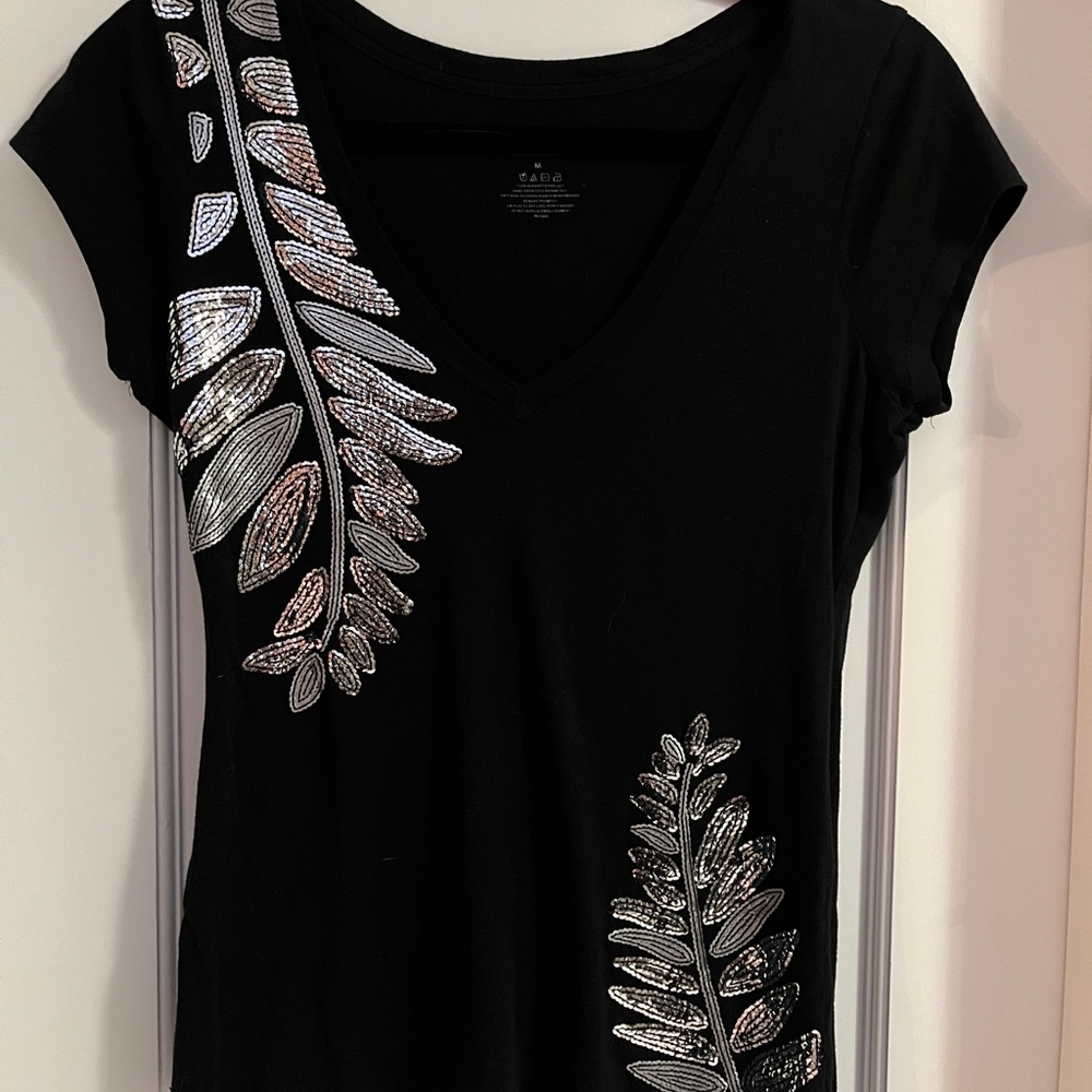 Express Embellished Sequin Black Top